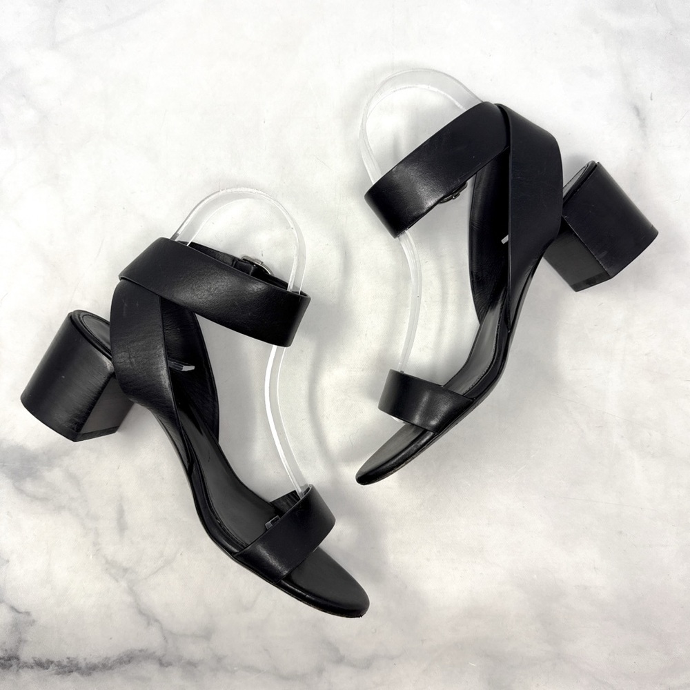 Saint Laurent Charlie 55 Leather Ankle Wrap Strap Buckle Low Block Heel Sandals - Picture 7 of 16